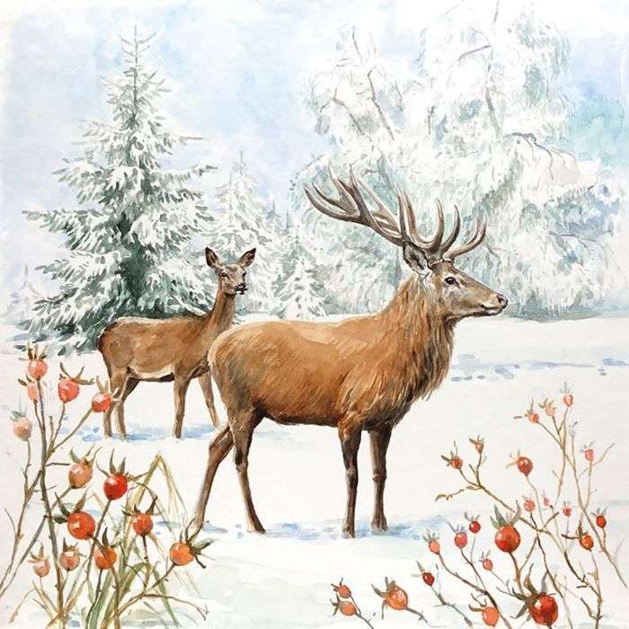 jelen, srnec v zimních ubrouscích online puzzle