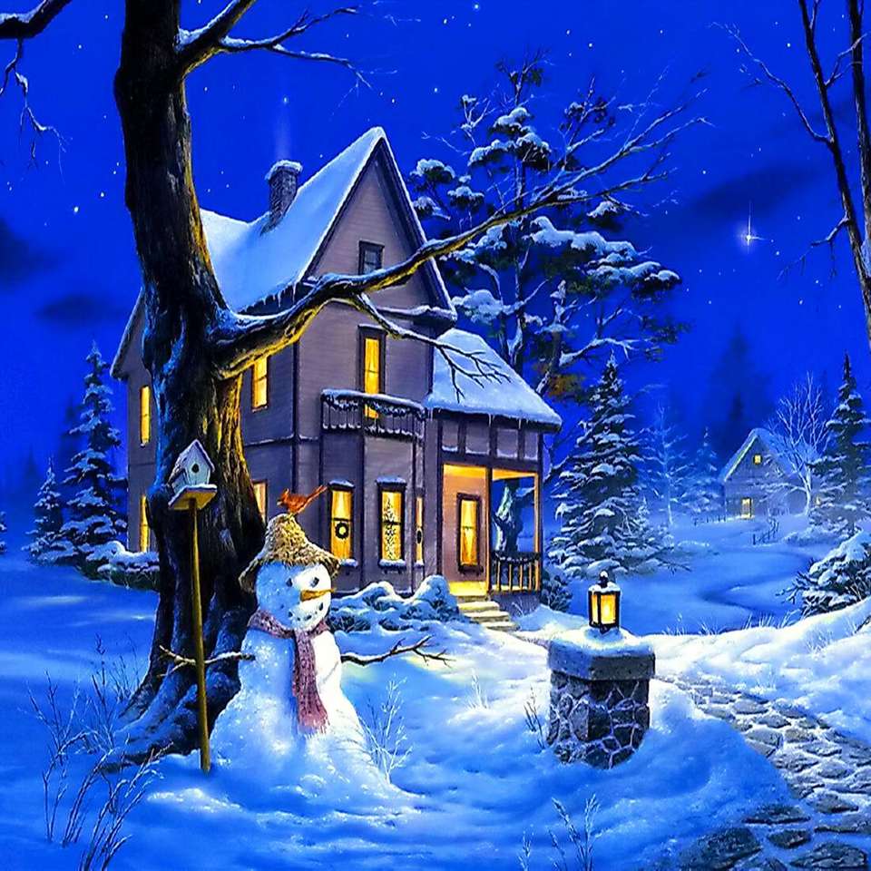 Zimní vánoční krajina online puzzle