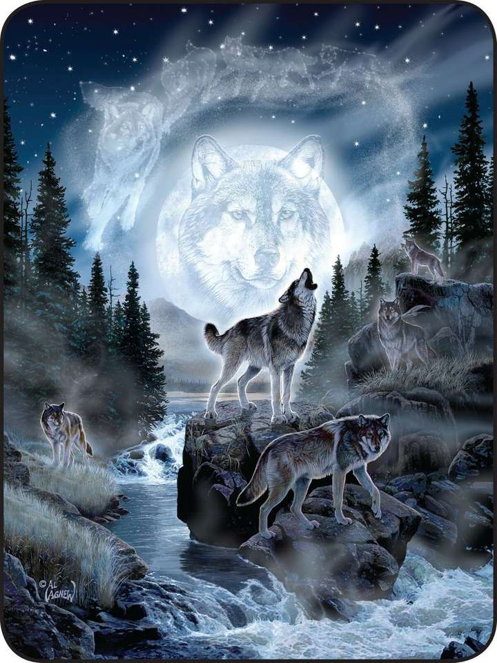 Lobos aullando a la luna rompecabezas en línea