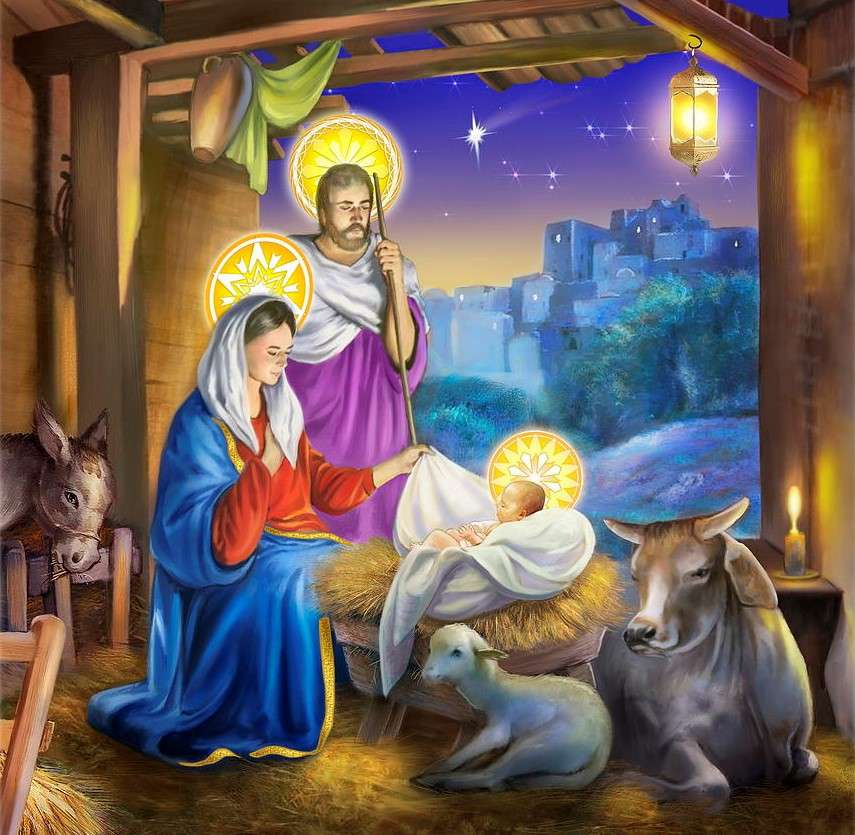 Målning av Jesu födelse pussel på nätet