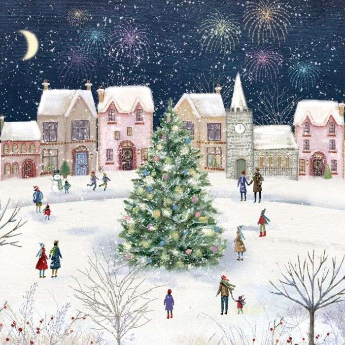 Malba vánočního stromu ve vesnici skládačky online