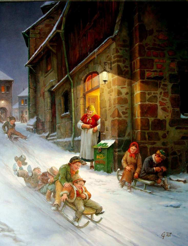 Painting Christmas in former times Online-Puzzle