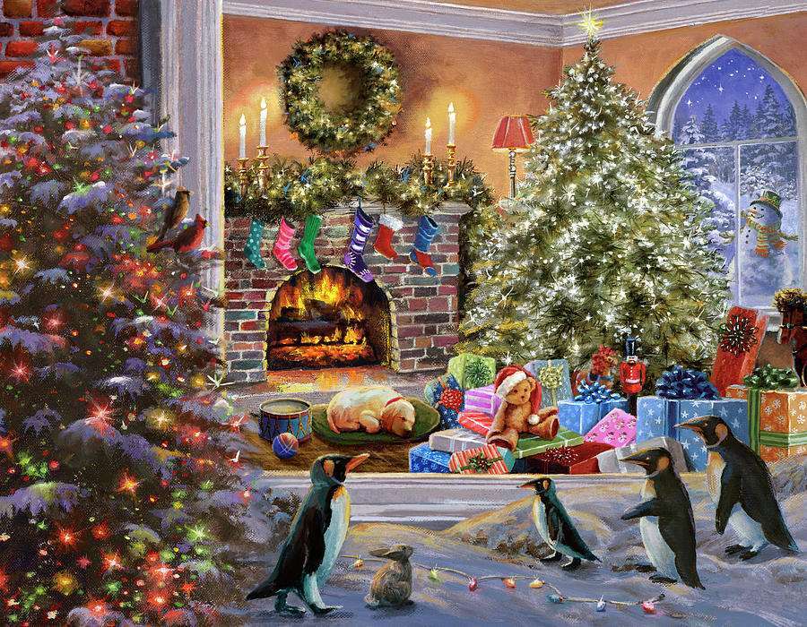 Peinture vue de Noël à travers la fenêtre puzzle en ligne