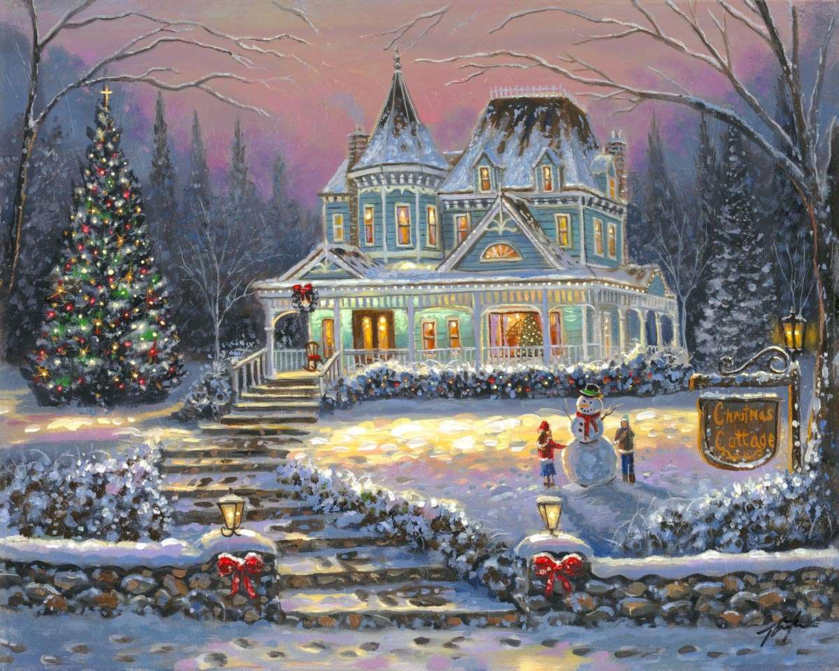 Ζωγραφική με χριστουγεννιάτικο σπίτι online παζλ