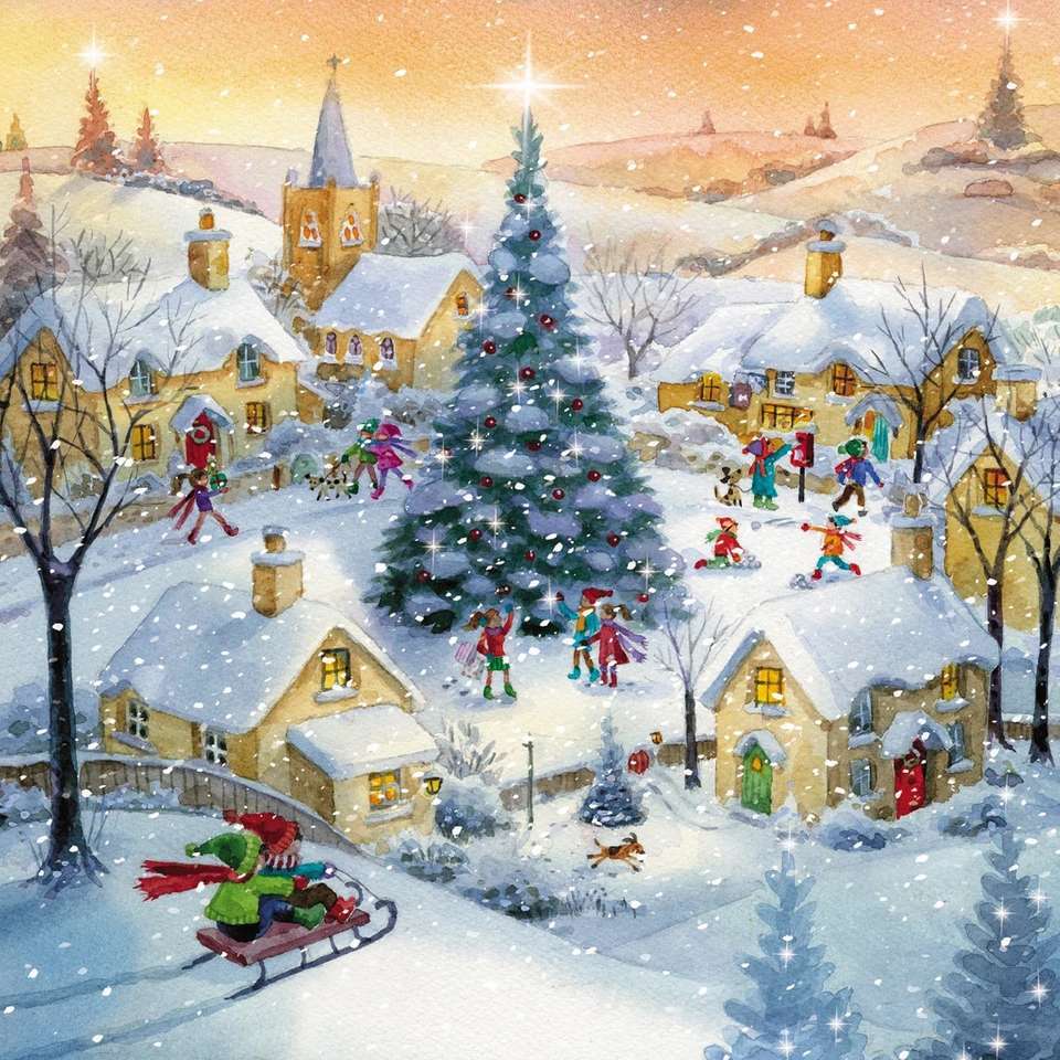 Картина Рождественская деревня онлайн-пазл