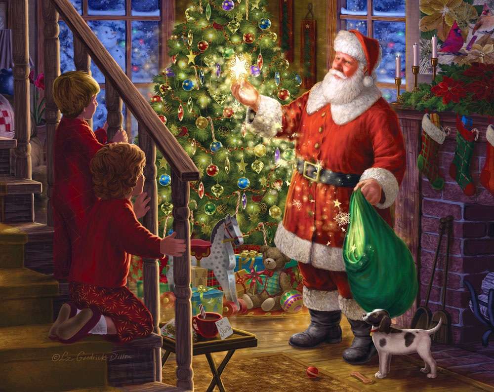 Weihnachtsmann und Kinder. Online-Puzzle