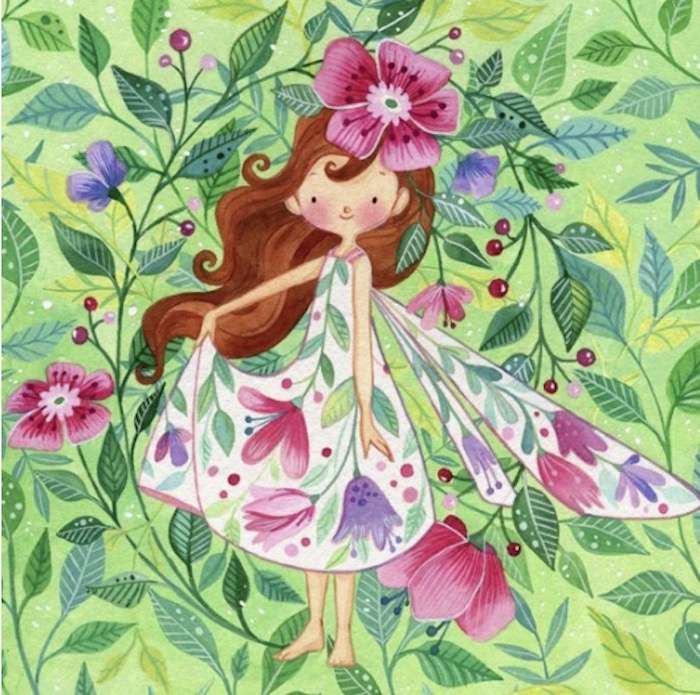 dívka jako motýlek v květinách puzzle online