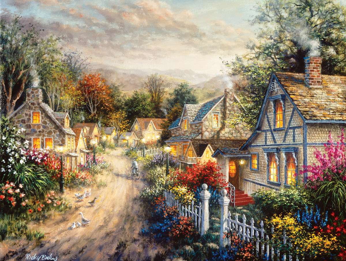 Painting Little Cottage Village Online-Puzzle