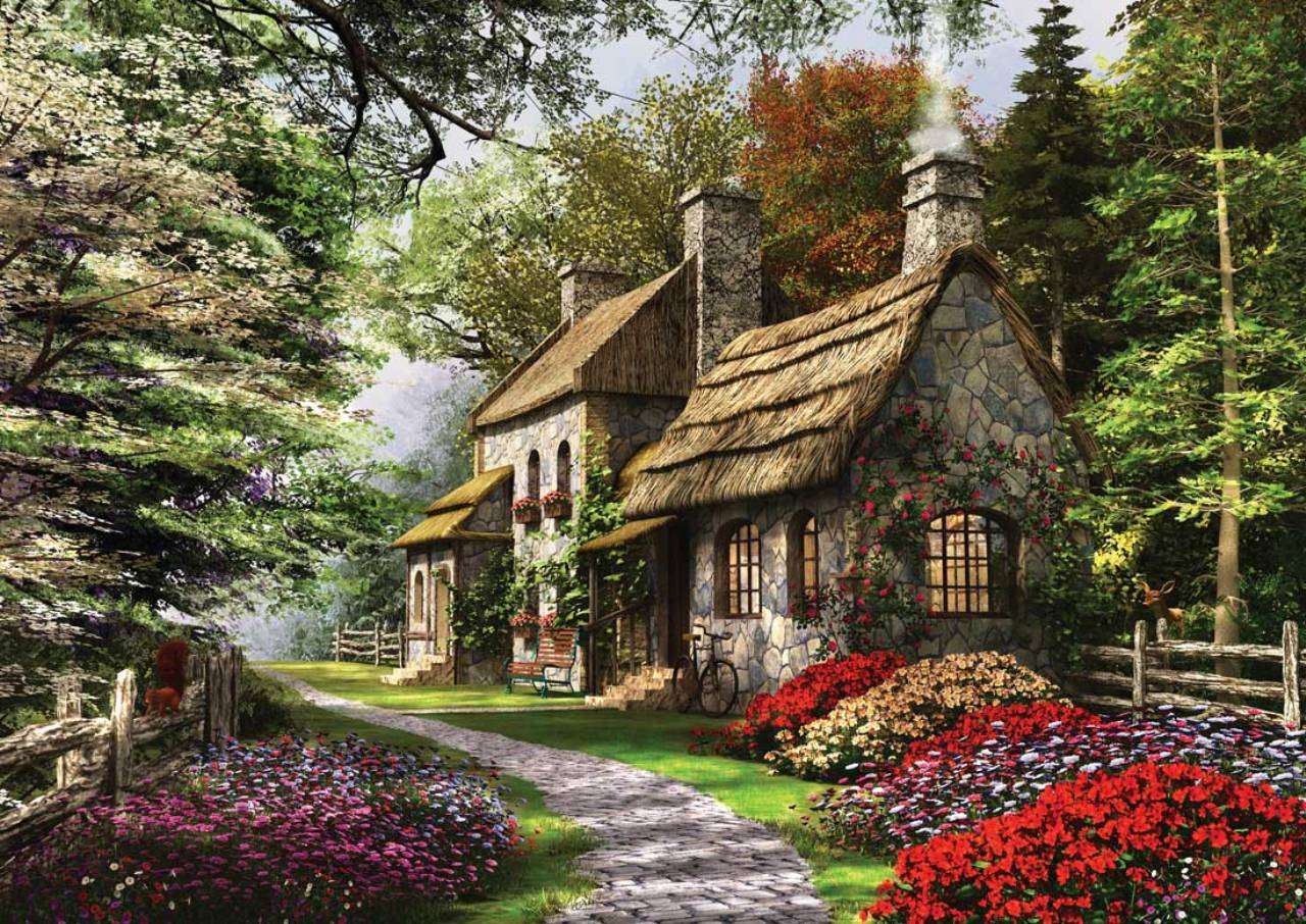 Gemälde Cottage im Wald Puzzlespiel online