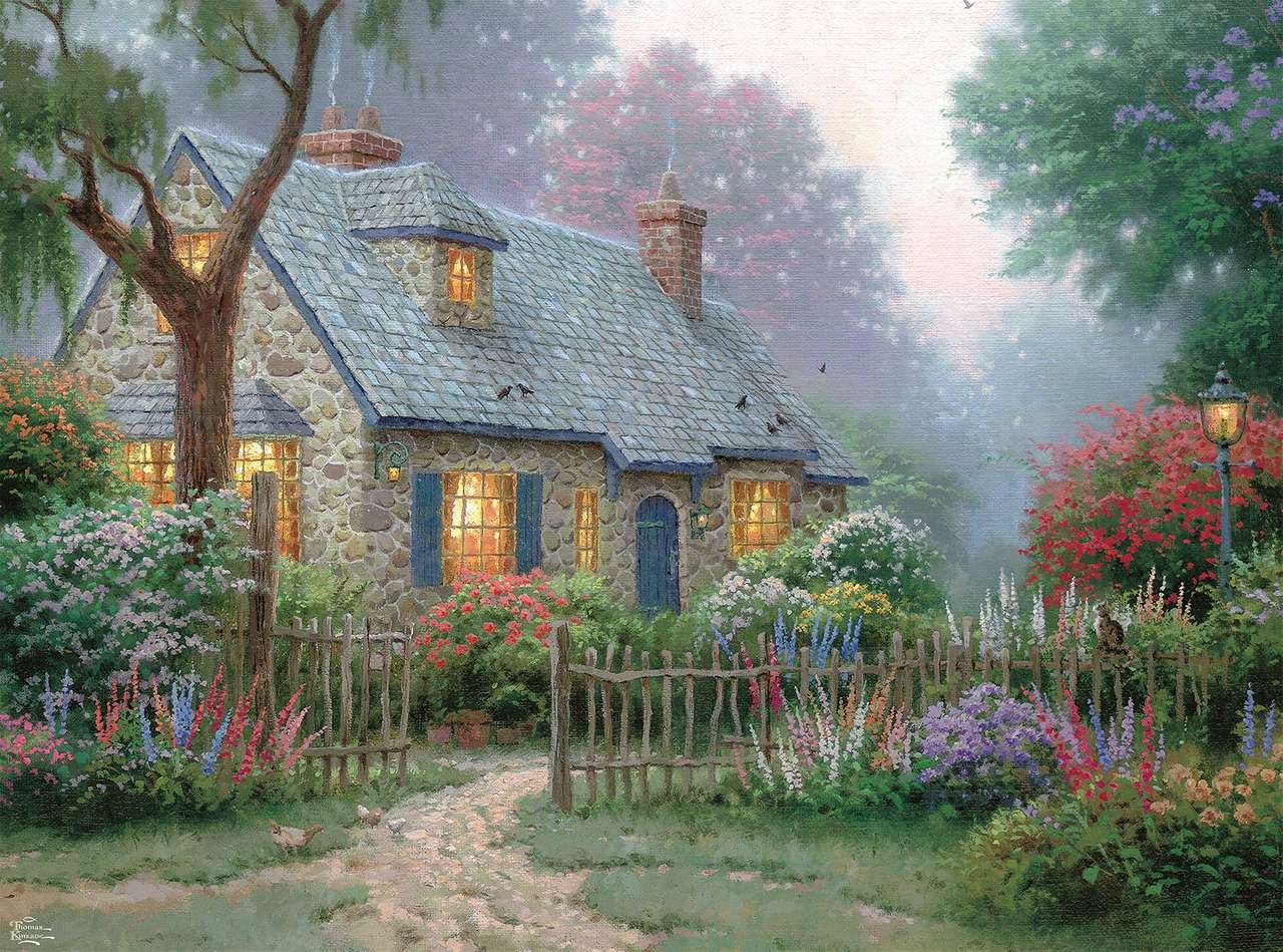 Gemälde Cottage im Wald Puzzlespiel online