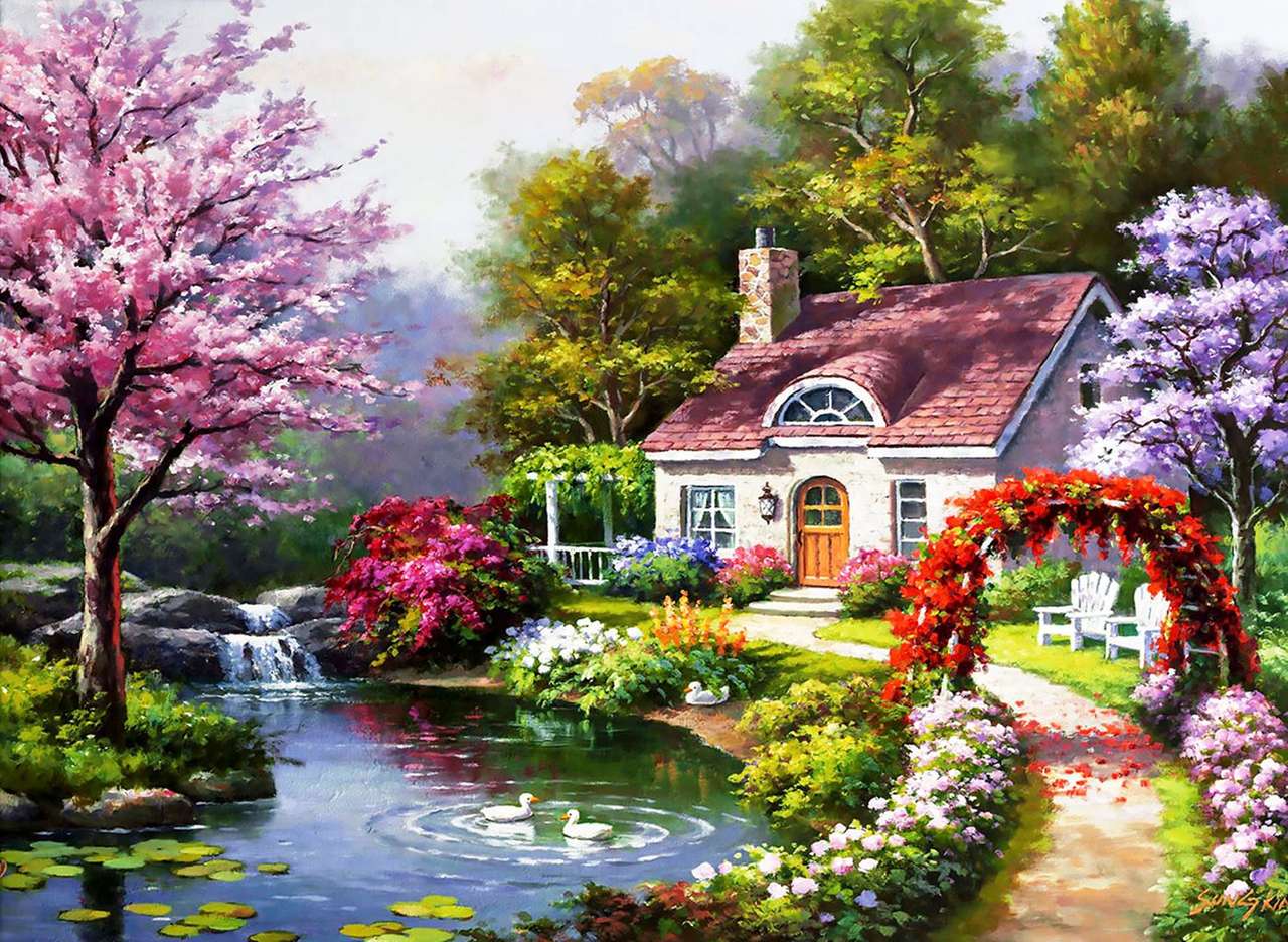 Painting house in the countryside by the river online puzzle