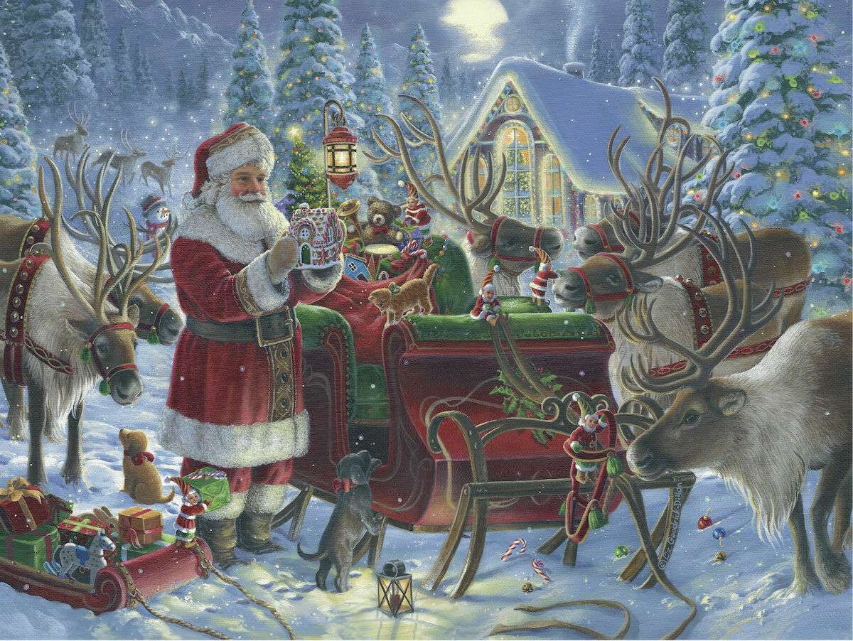 Weihnachtsmann mit Rentier. Puzzlespiel online