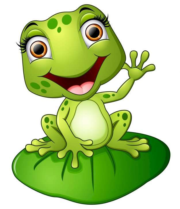 una rana verde con una cara feliz rompecabezas en línea