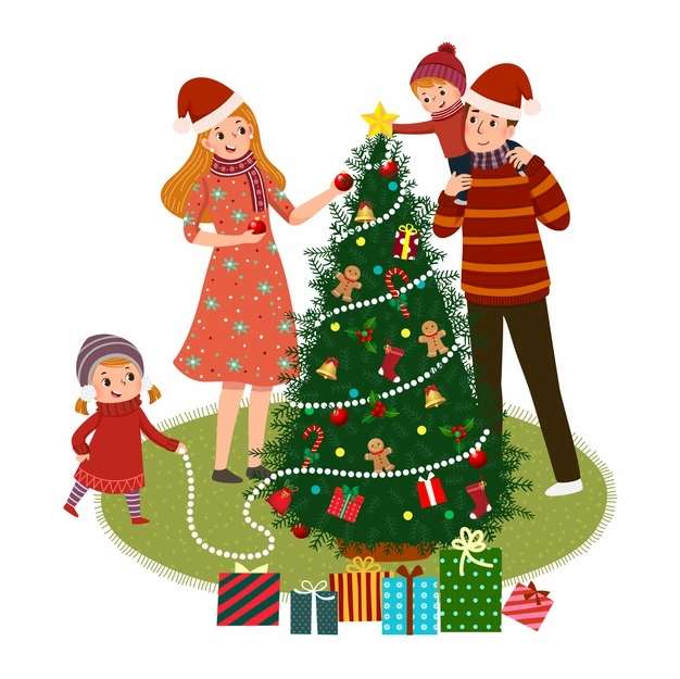Traditie: het versieren van de kerstboom legpuzzel online