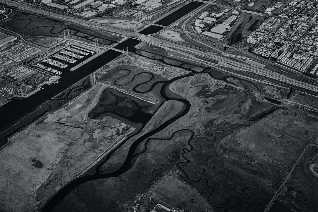аерофотознімок землі у відтінках сірого пазл онлайн