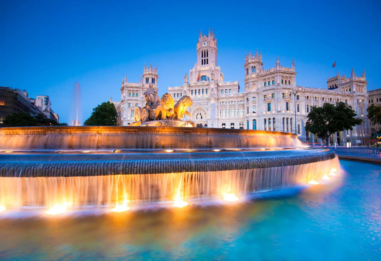 Madrid upplyst fontän Spanien pussel på nätet