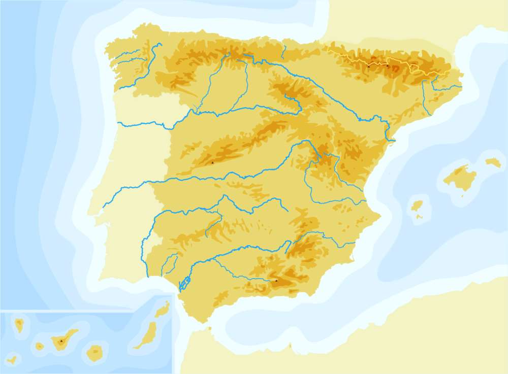 Puzzle al reliefurilor și râurilor Spaniei. jigsaw puzzle online