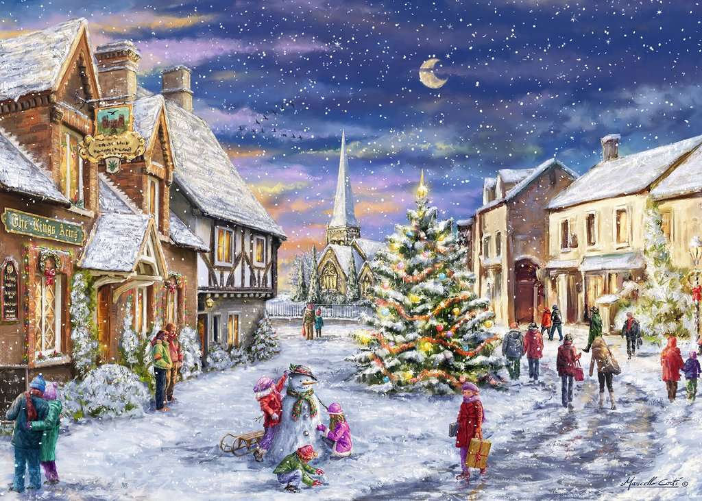 winter, town, people, making a snowman online puzzle