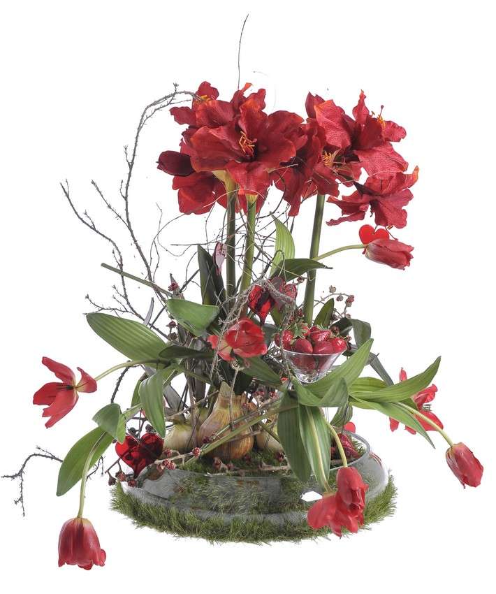 композиция с амариллисом и тюльпанами онлайн-пазл