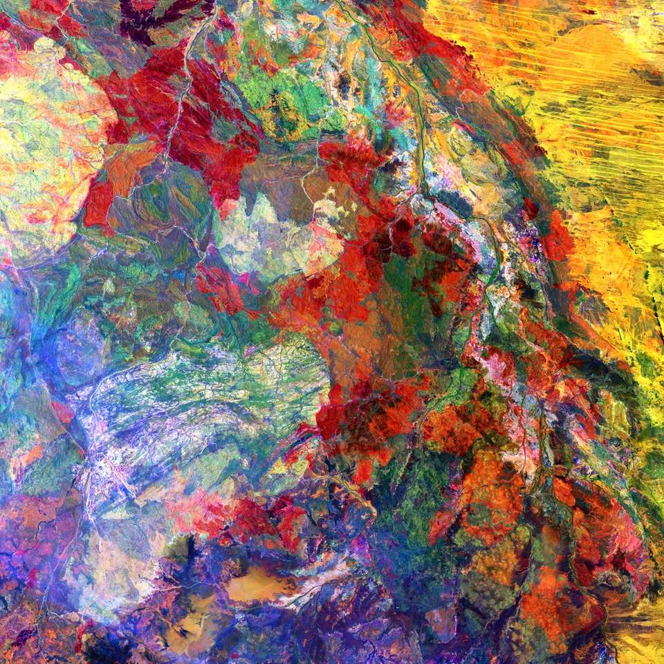 gul röd och blå abstrakt målning Pussel online