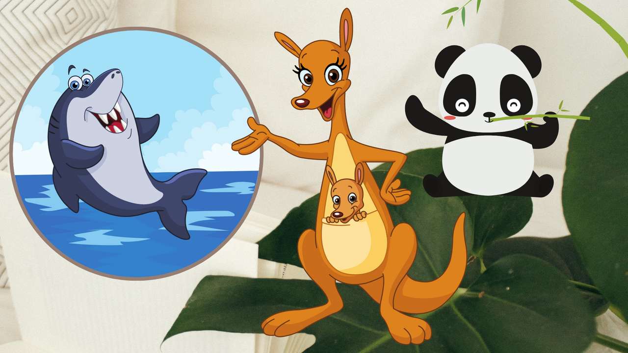 panda, kangoeroe, haai online puzzel