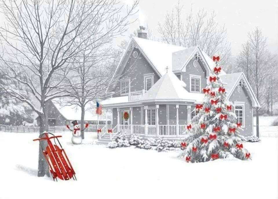 met sneeuw bedekte kersthuis legpuzzel online
