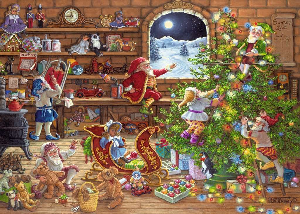 Kerstboom, cadeaus, kabouters online puzzel
