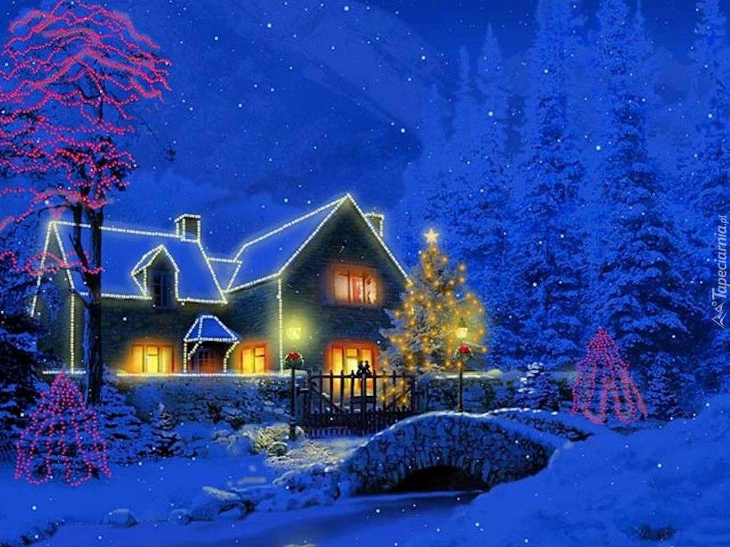освещенный дом зимой онлайн-пазл