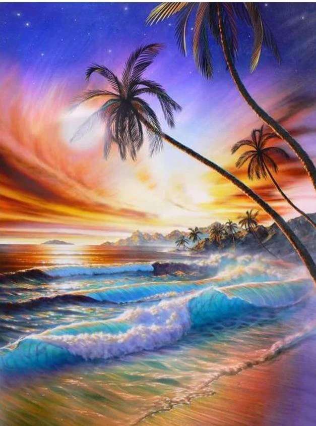 Gekleurd water en licht op het palmenstrand online puzzel