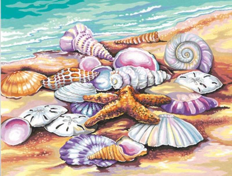 Zeeschelpen en zeesterren schilderen op het strand legpuzzel online