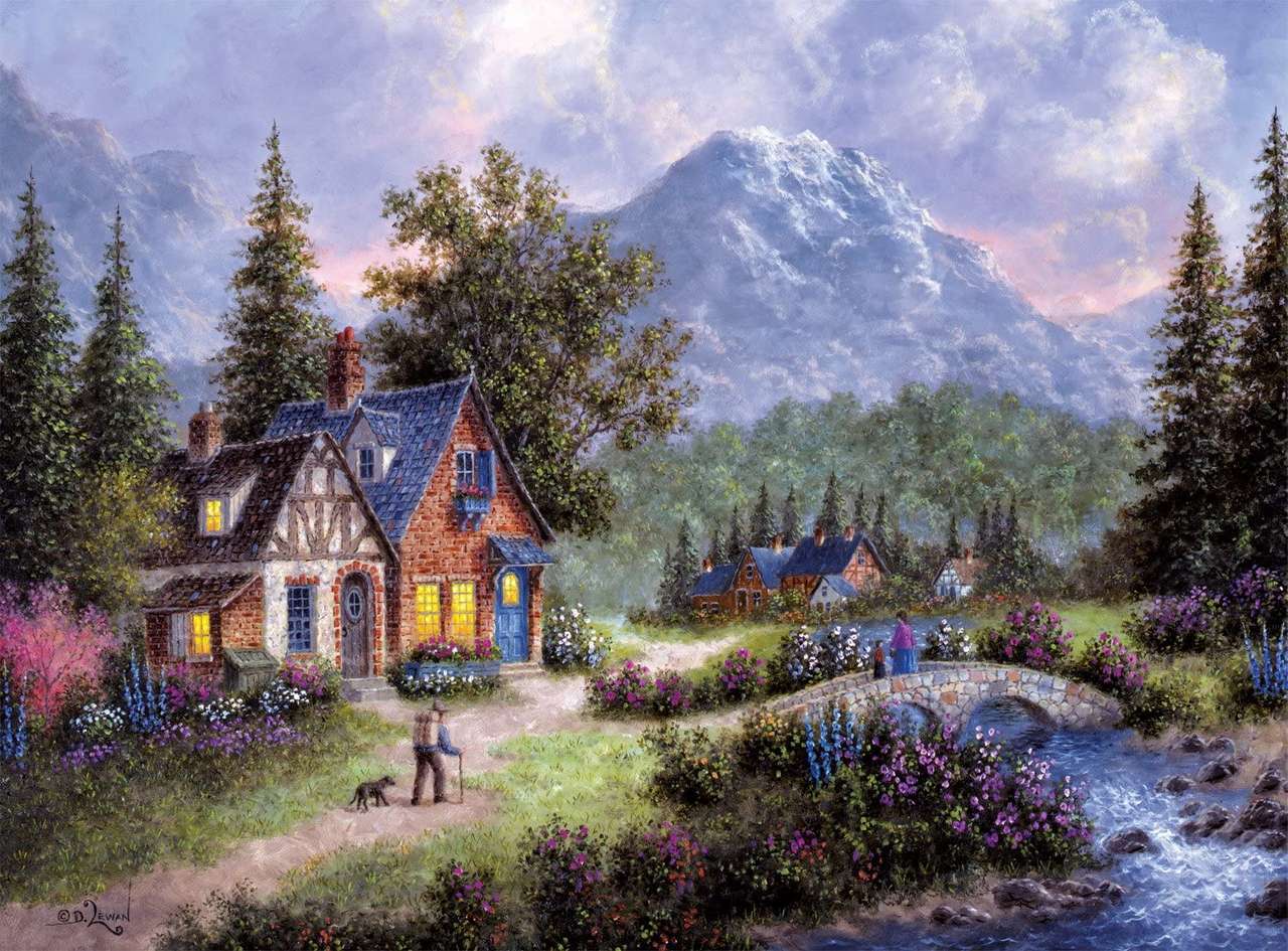 Painting village by the stream online puzzle