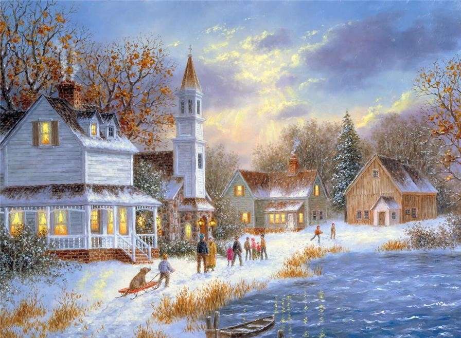 Gemälde Winter auf dem Lande Online-Puzzle