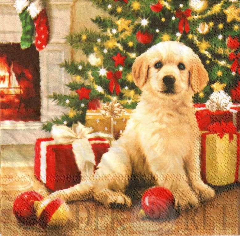 μικρό σκυλί στο χριστουγεννιάτικο δέντρο παζλ online