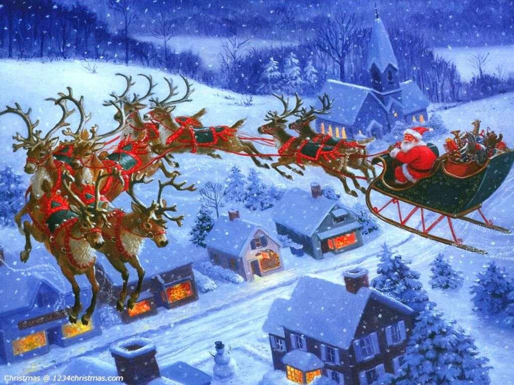 santa in a reindeer cart jigsaw puzzle online