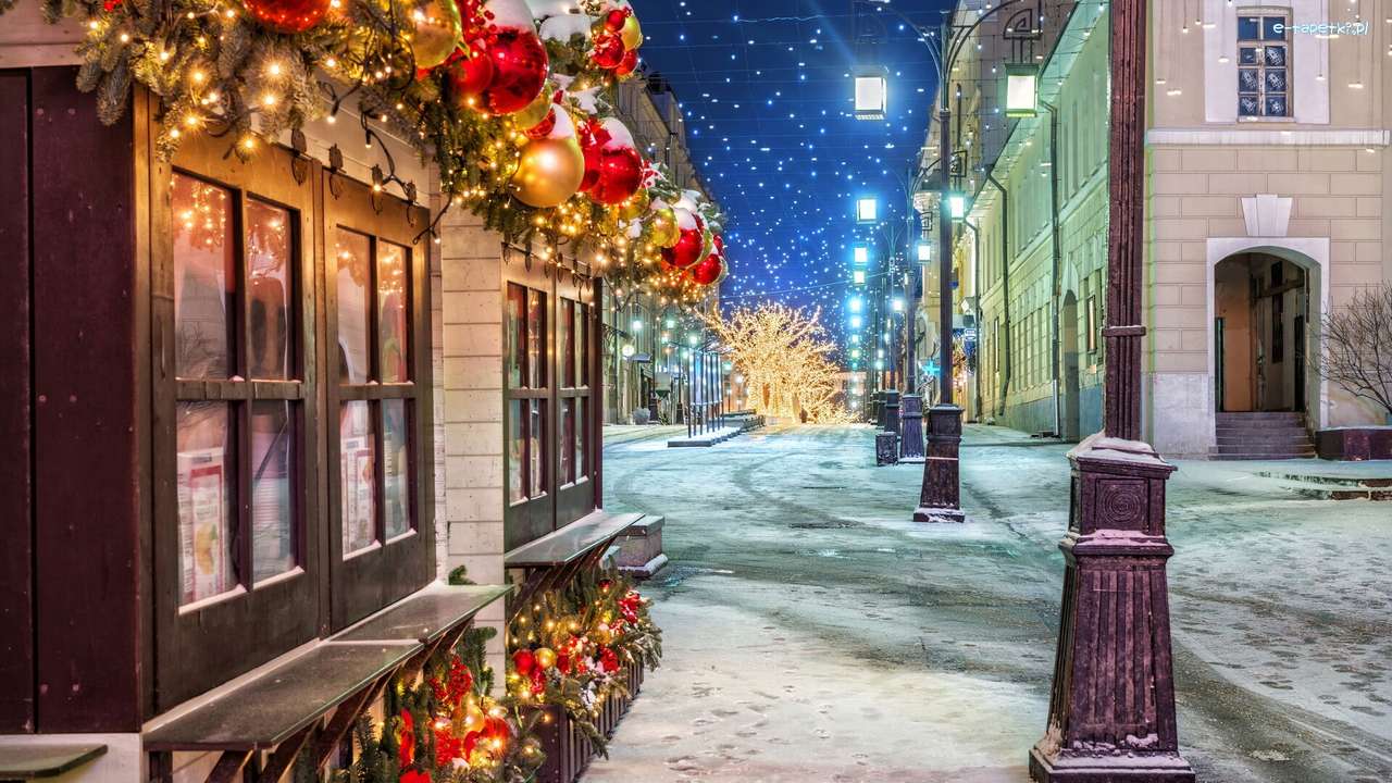 Vánoční obrázek na ulici online puzzle