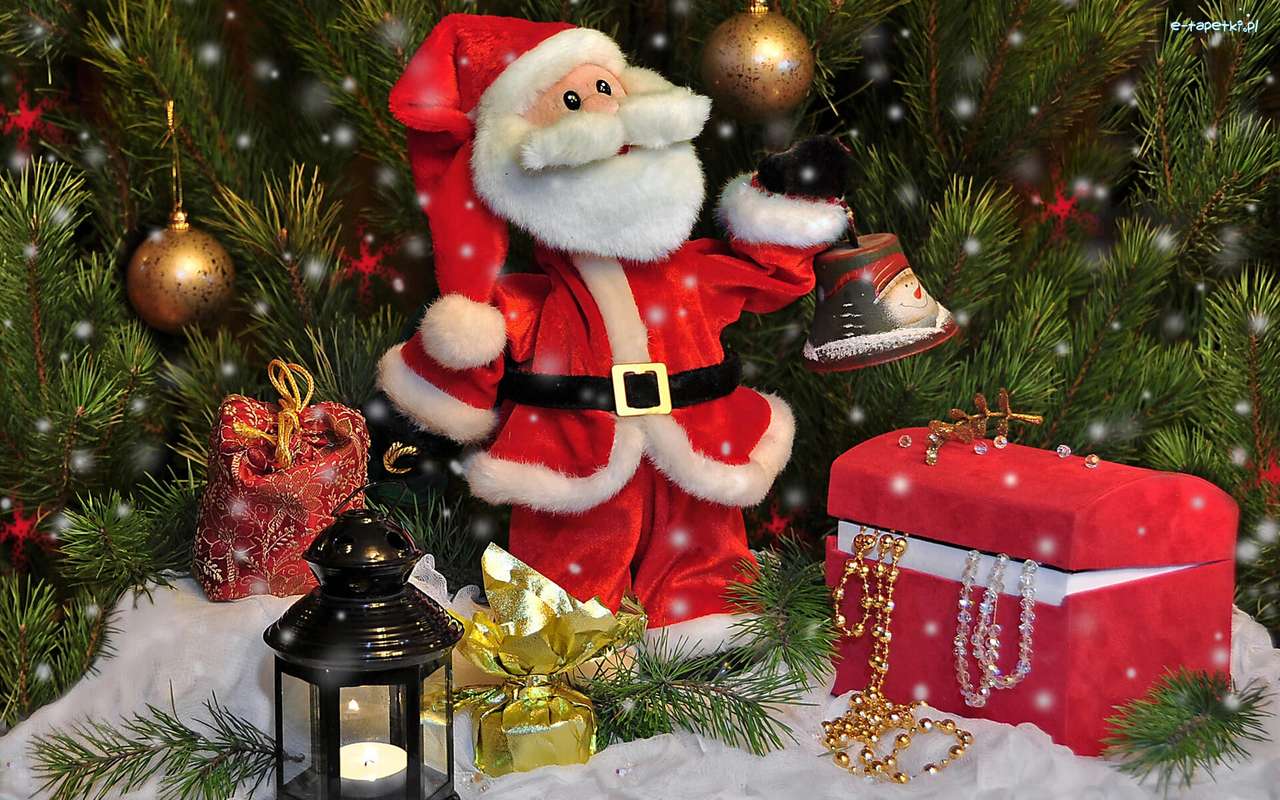 joias em uma caixa de presente sob a árvore de Natal puzzle online