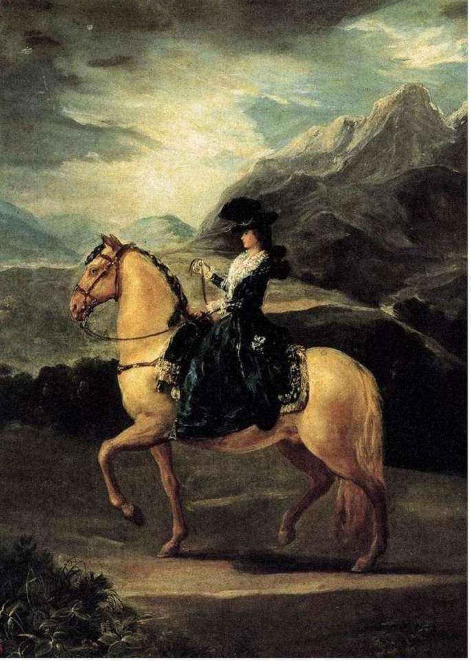 Porträtt av Maria Teresa de Vallabrig till häst pussel på nätet