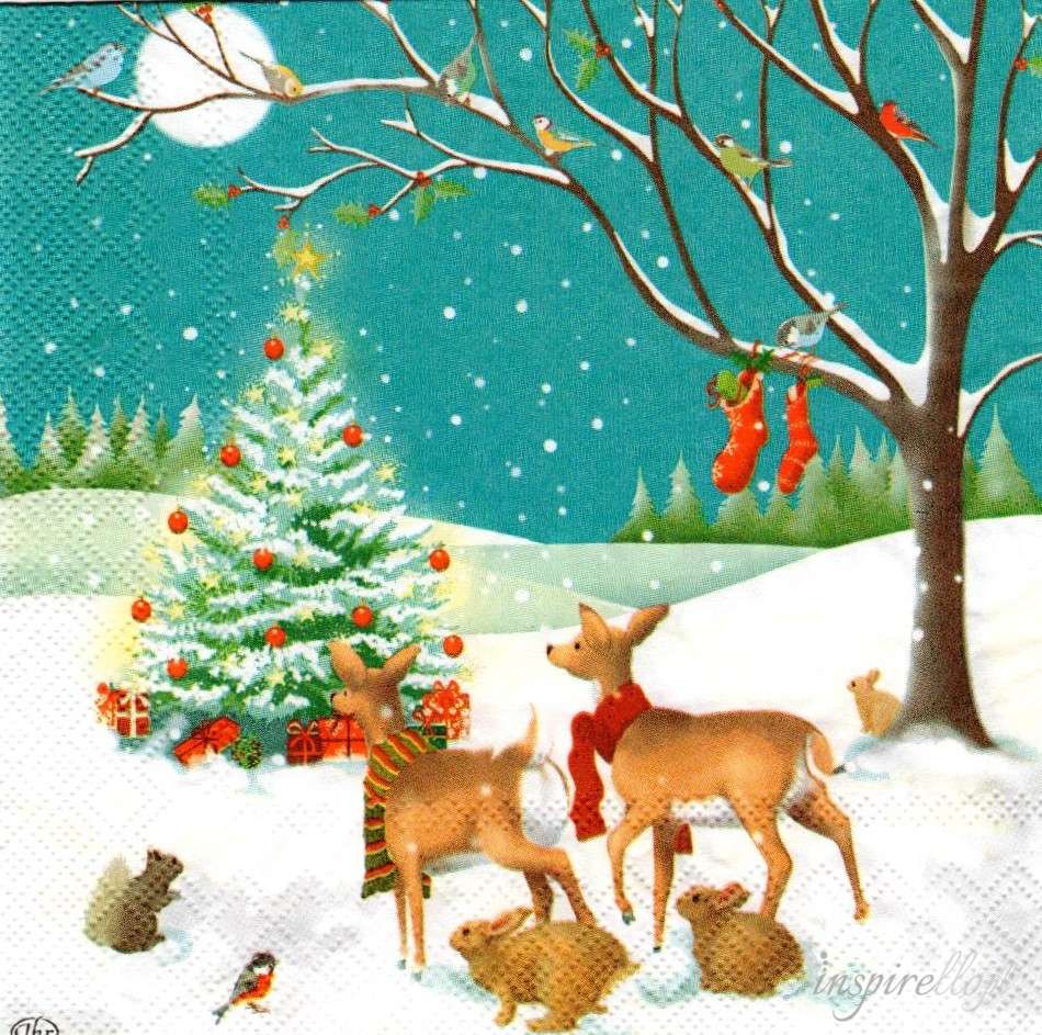 animaux près du sapin de Noël puzzle en ligne