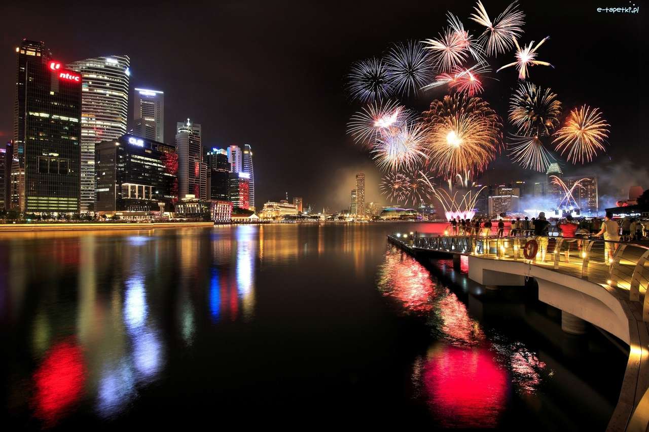 Новогодний фейерверк в Сингапуре онлайн-пазл