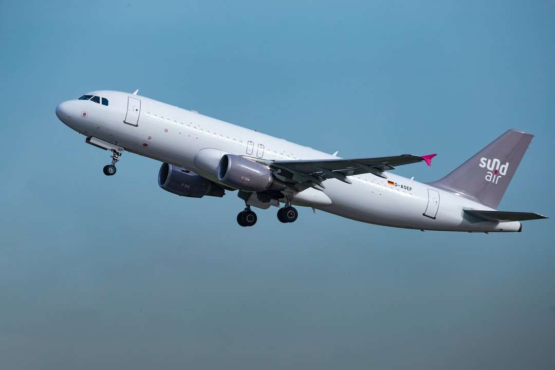 λευκό επιβατικό αεροπλάνο στον αέρα κατά τη διάρκεια της ημέρας online παζλ
