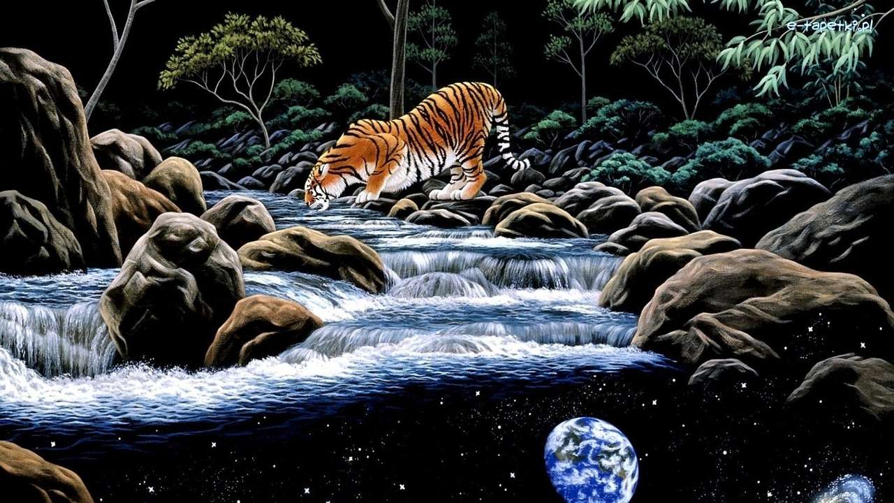 tigre sul fiume puzzle online