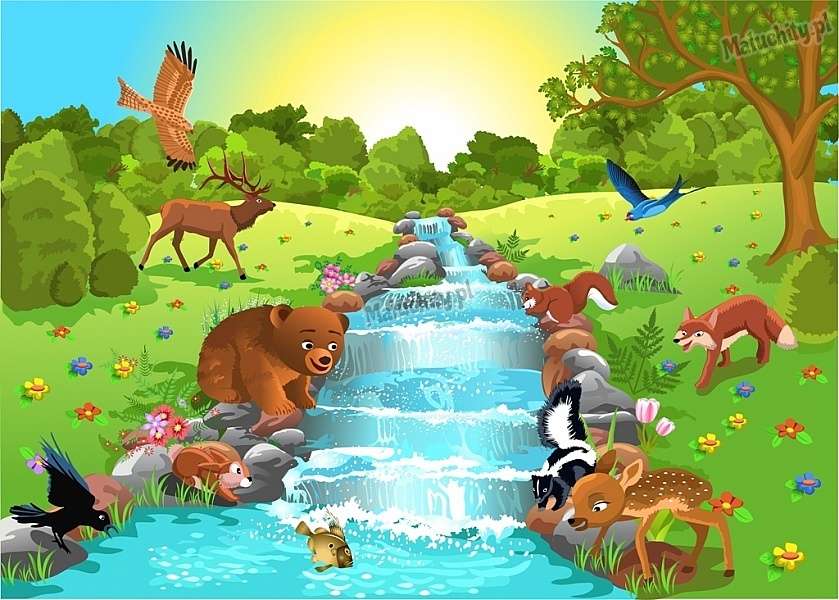 imagen- animales junto al río rompecabezas en línea