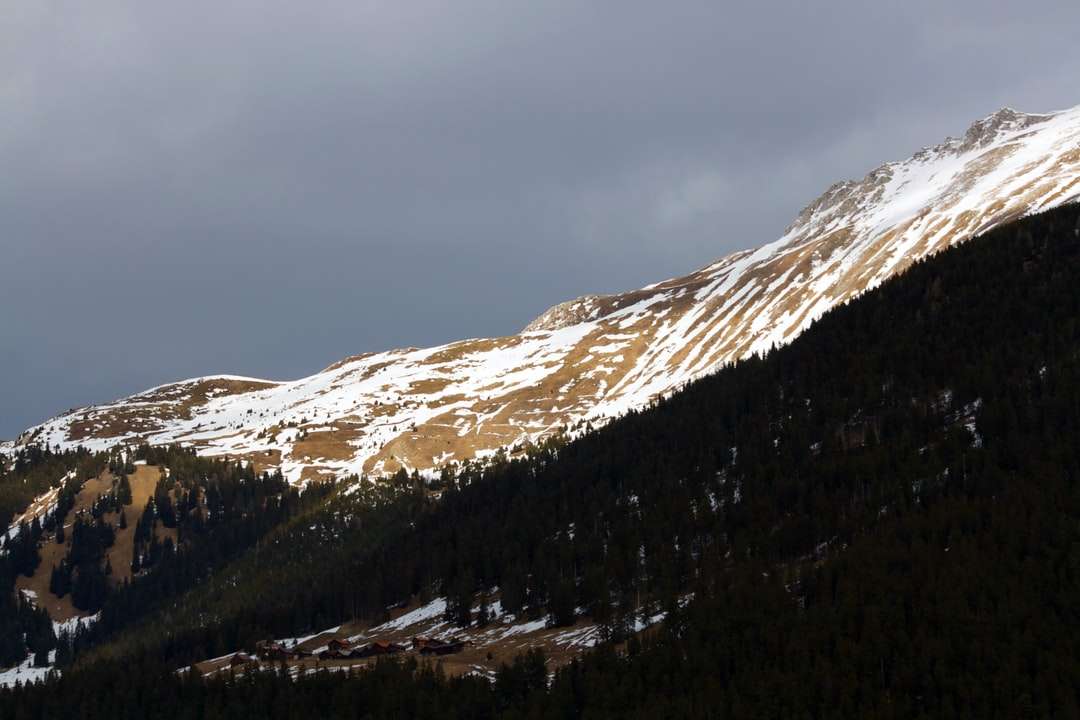 коричнево-белая гора под серым небом онлайн-пазл