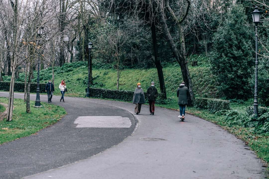 хора, ходещи по сив бетонен път през деня онлайн пъзел