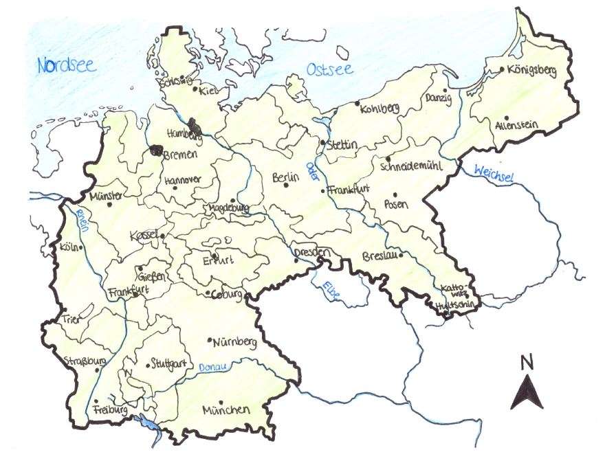 Karta Tyskland 1900 pussel på nätet