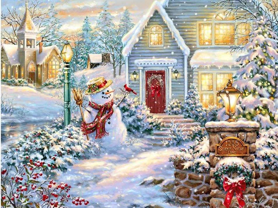 bonhomme de neige devant la maison puzzle en ligne
