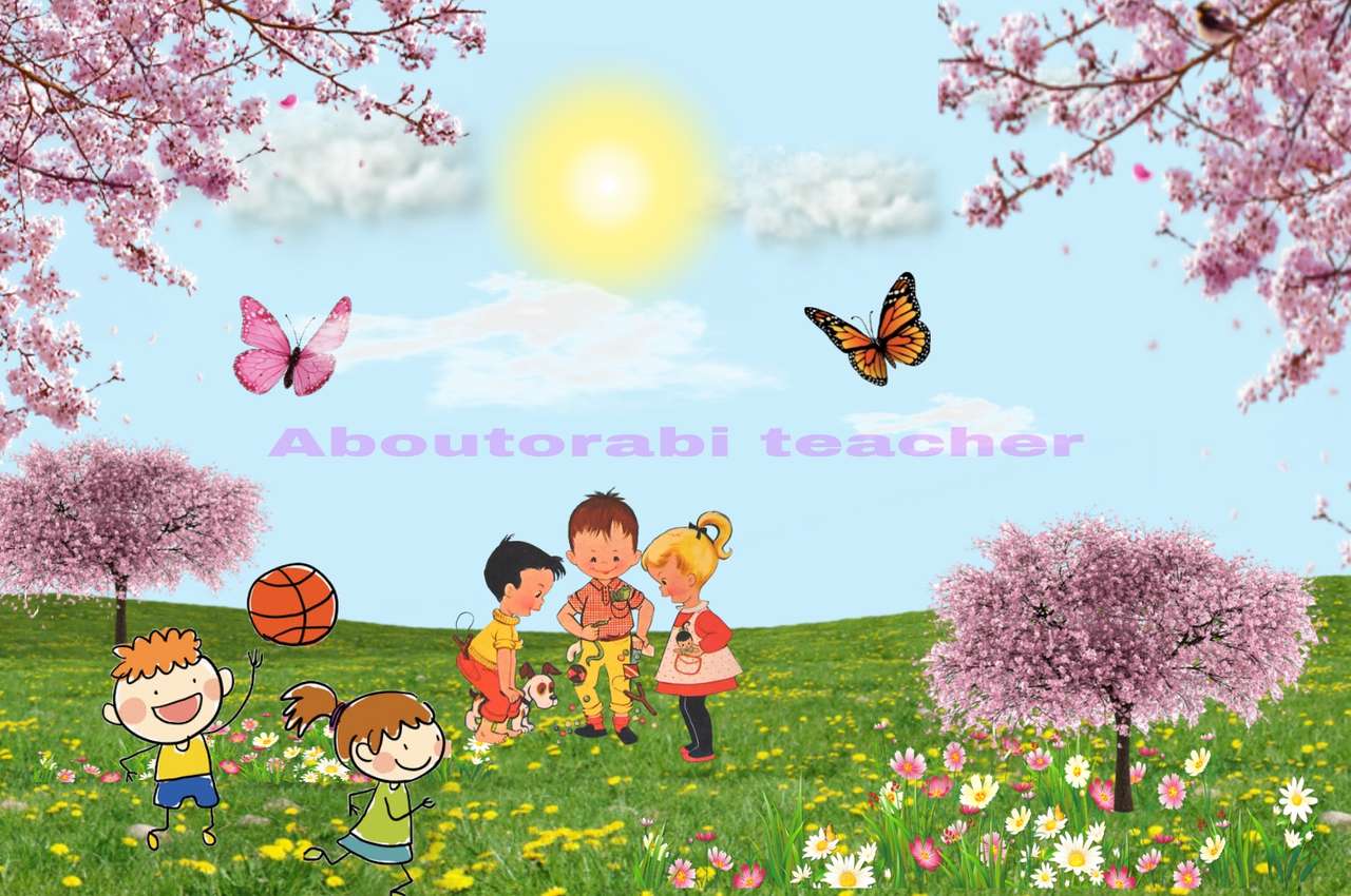 Aboutorabilärare som lär vårträd blommar Pussel online