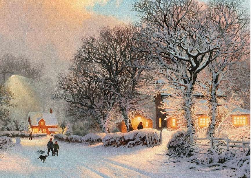Село през зимата. онлайн пъзел