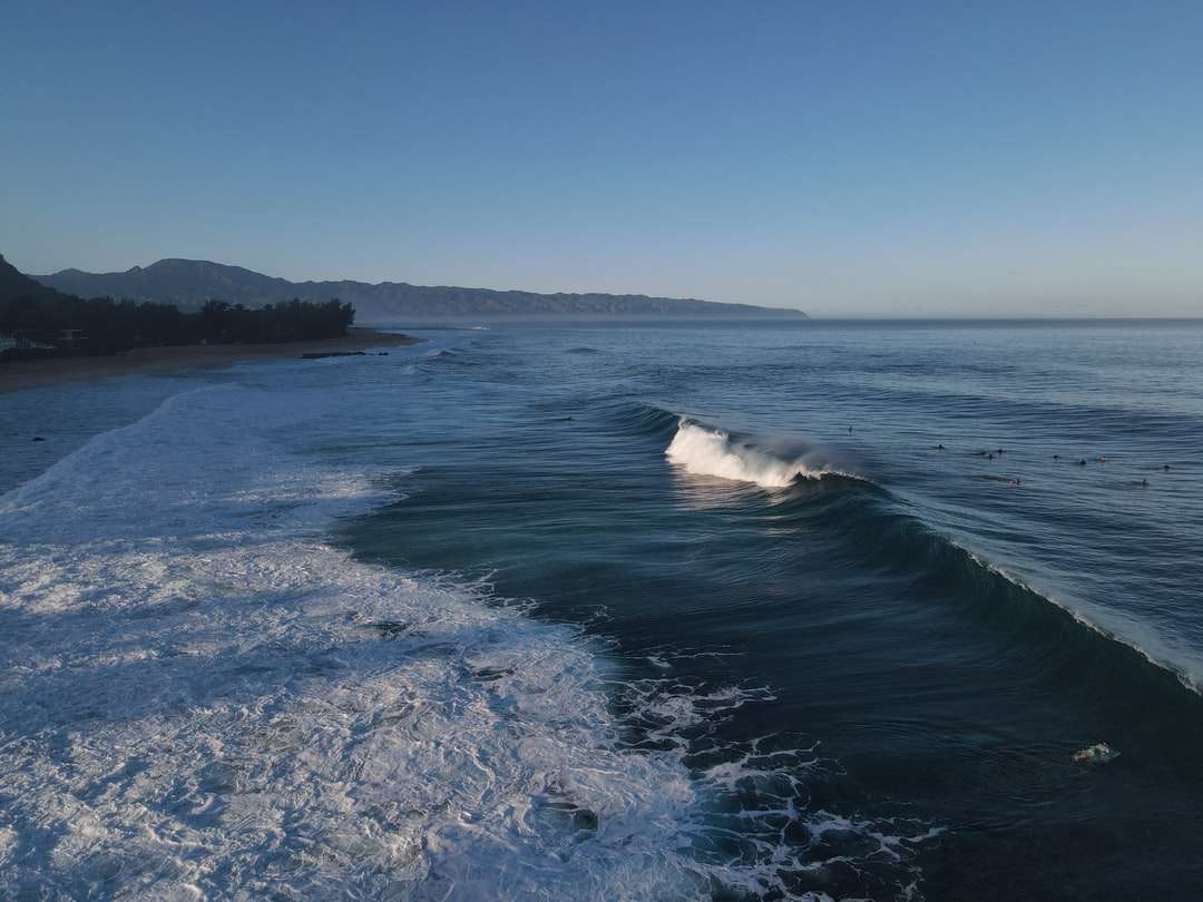 океански вълни, блъскащи се на брега през деня онлайн пъзел