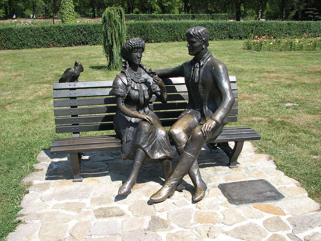 Karolinka a Karlik na lavičce v Chorzowě online puzzle